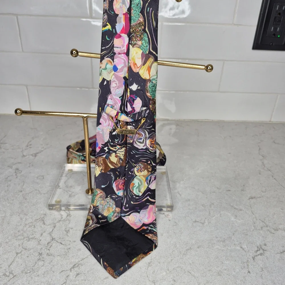 Brioni‎ Necktie Abstract Psychedelic Marbled Silk Multicolor Mens